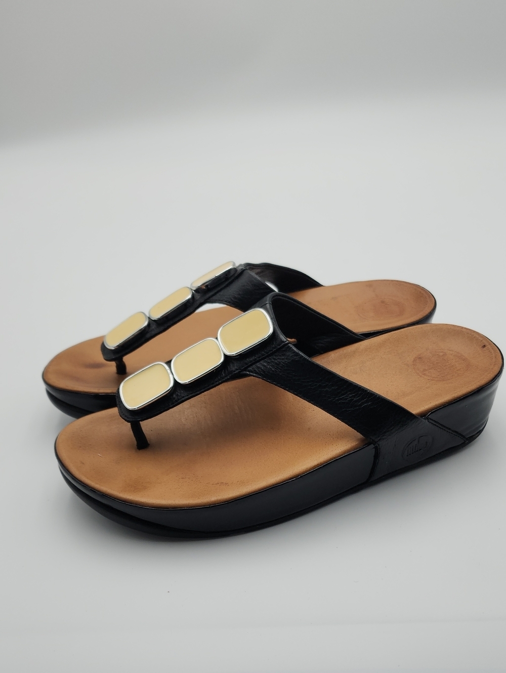 Fitflop Women’s Size 9 Pietra II Sandal Shoes Black Leather Thong Slip On - Picture 2 of 12